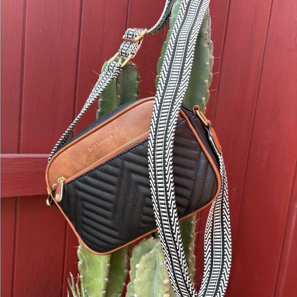 BOSTANTEN Quilted Black and Brown Crossbody Bag - Picture 4 of 16